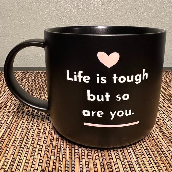 PARKER LANE "Life Is Tough But So Are You" Stoneware Mug ~ Incised Pink Heart - Picture 1 of 6